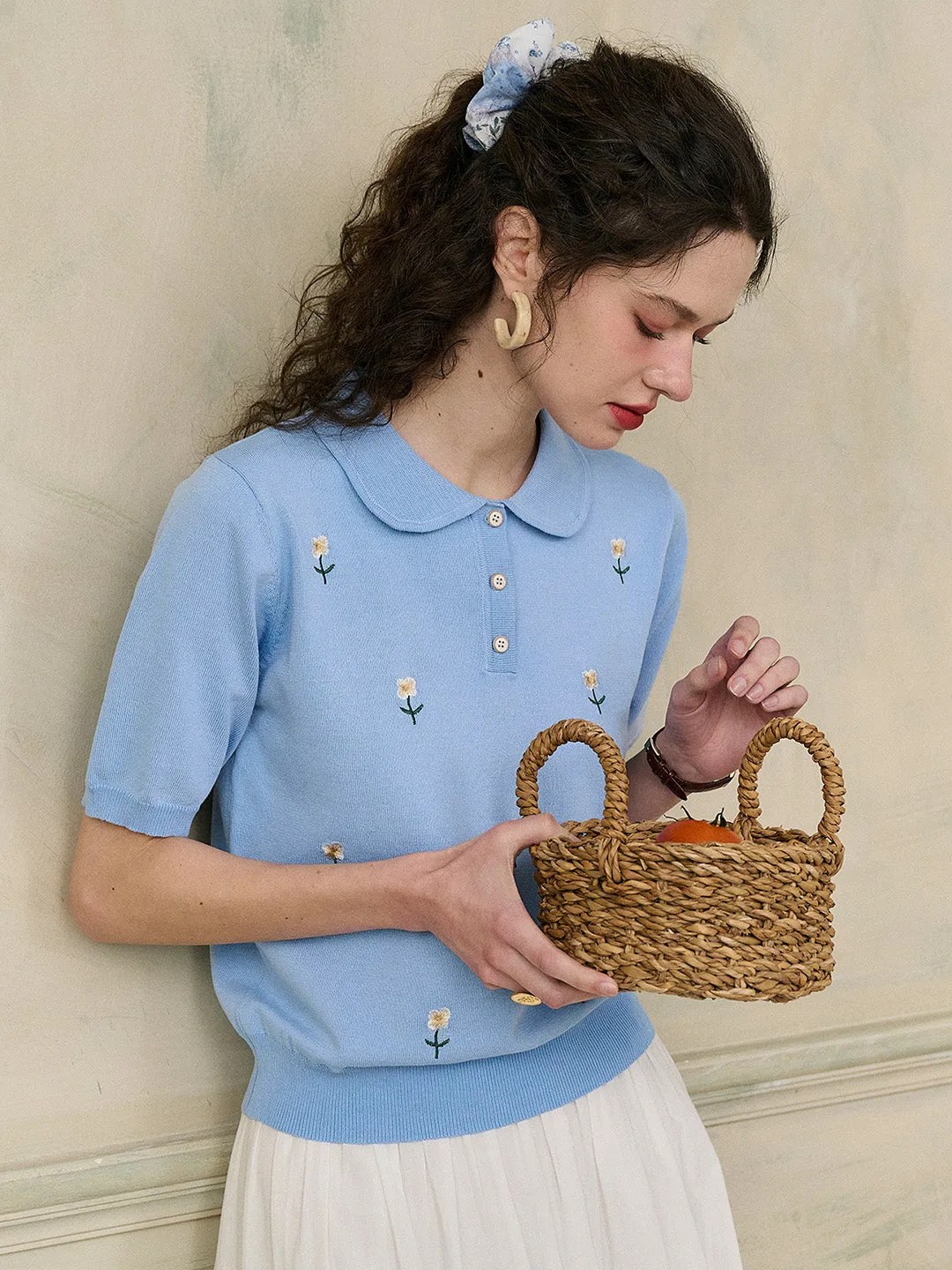 【Final Sale】Ellianna Peter Pan Collar Embroidery Blouse sold by Simple Retro product image thumbnail 3