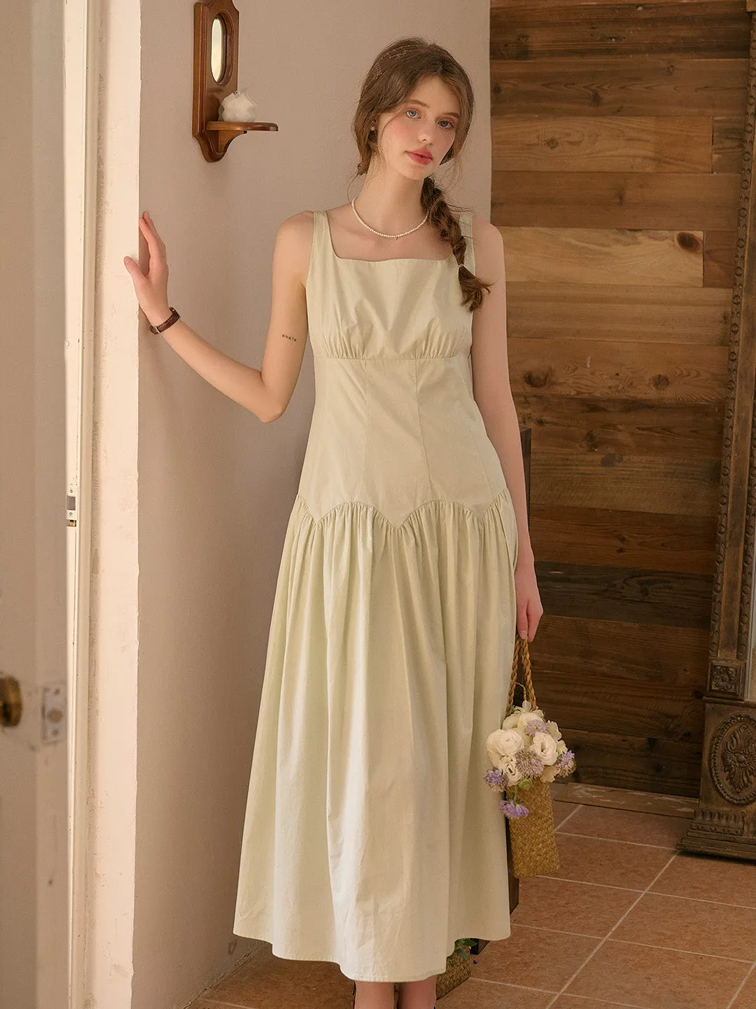 【Final Sale】Jemma Square Neck Patchwork Dress - Green sold by Simple Retro product image thumbnail 3