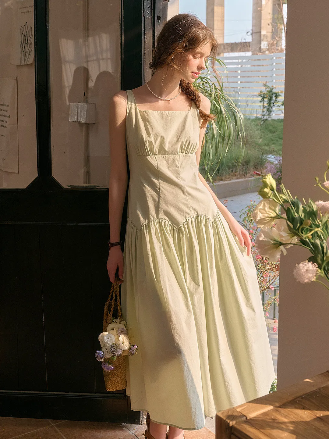 【Final Sale】Jemma Square Neck Patchwork Dress - Green sold by Simple Retro