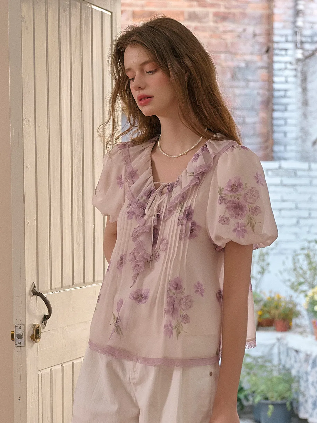 Sloane Ruffle Neck Floral Blouse sold by Simple Retro product image thumbnail 3