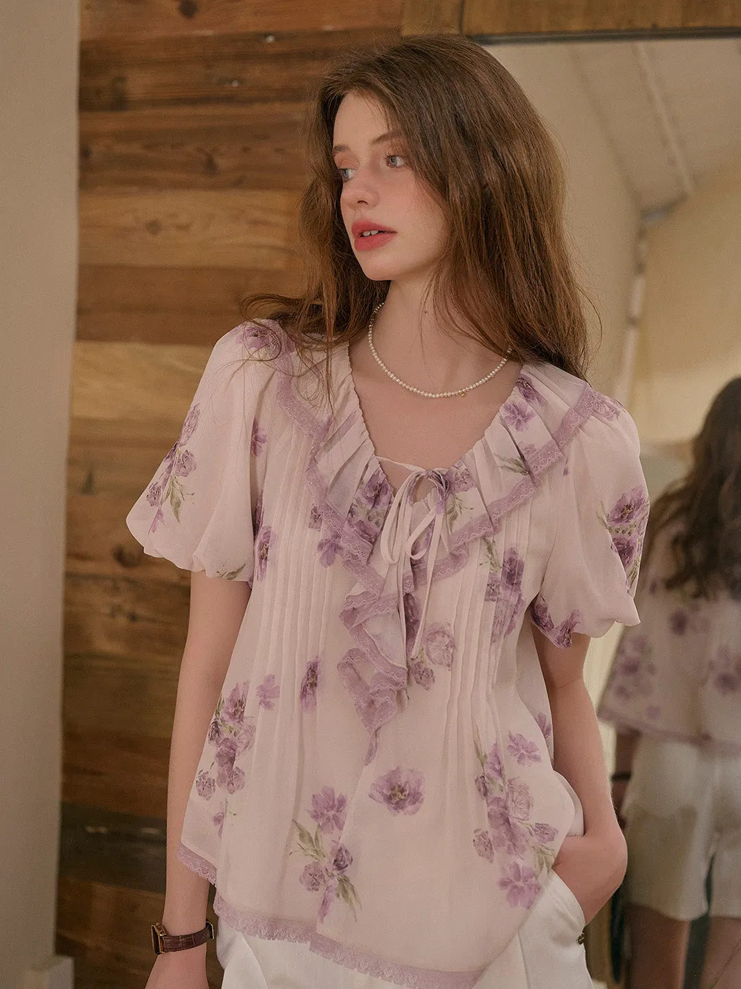 Sloane Ruffle Neck Floral Blouse sold by Simple Retro