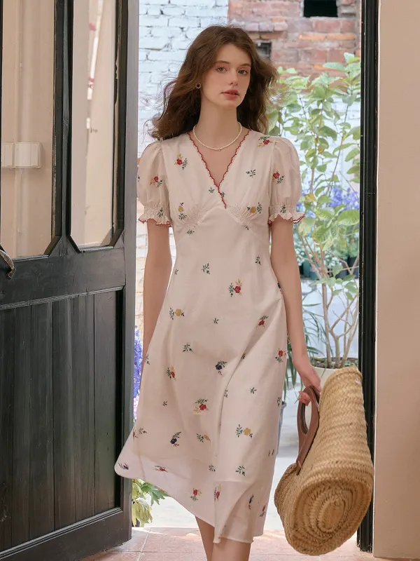Haven V-Neck Floral Puff Sleeves Dress sold by Simple Retro