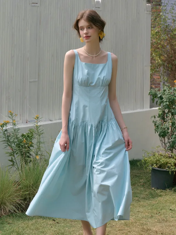 【Final Sale】Jemma Square Neck Patchwork Dress - Blue sold by Simple Retro