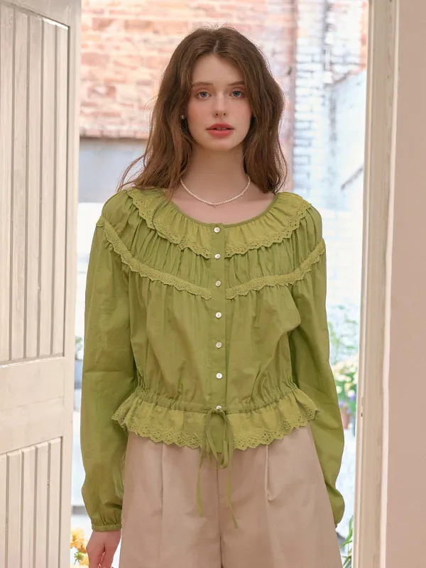 【Final Sale】Mallory Round Neck Lace Blouse sold by Simple Retro