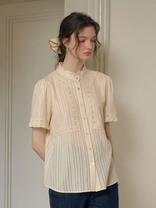 【Final Sale】Imani Stand Collar Embroidery Cotton Blouse sold by Simple Retro