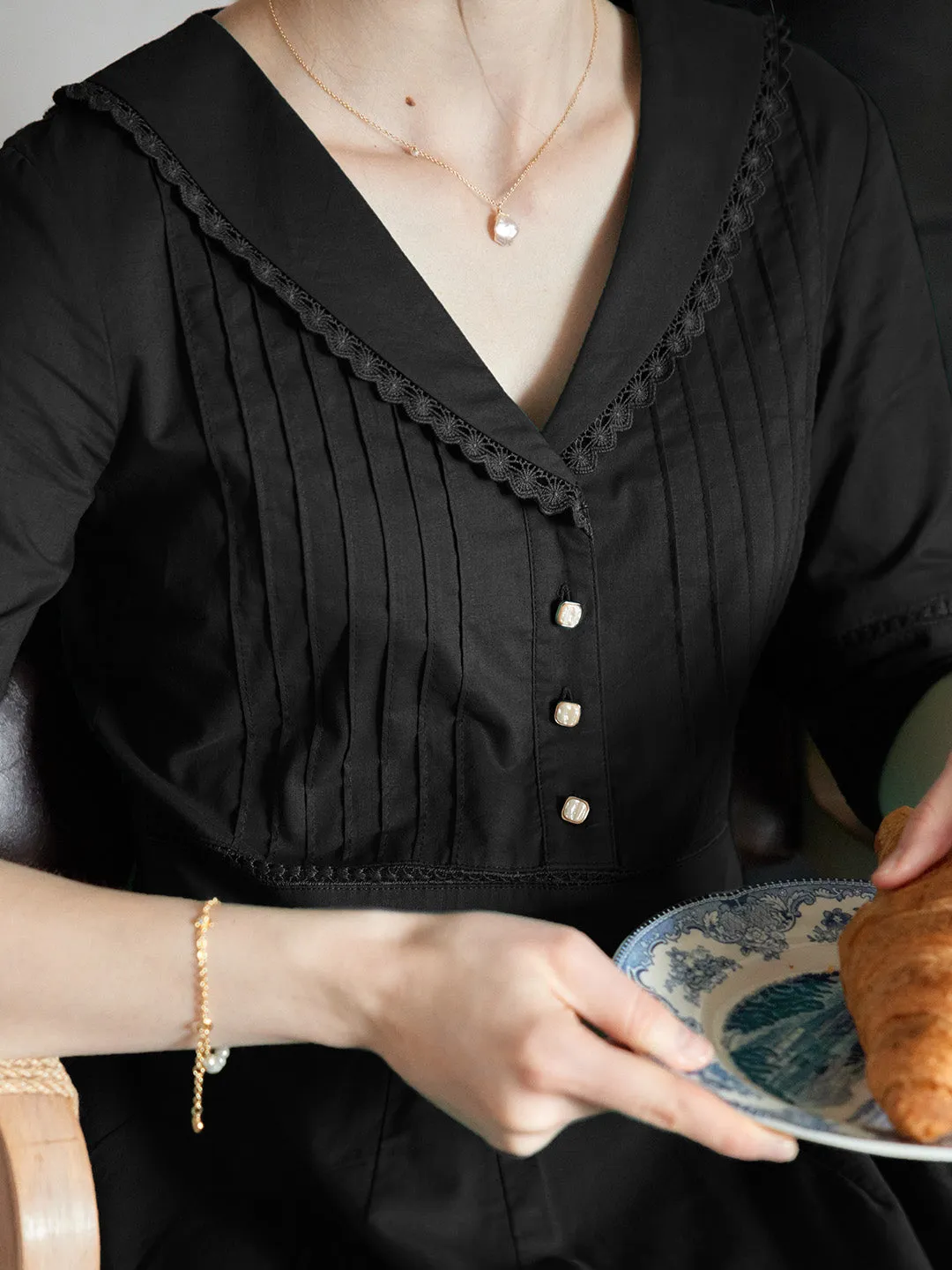 Fiona 100% Cotton Black Midi Dress sold by Simple Retro product image thumbnail 2