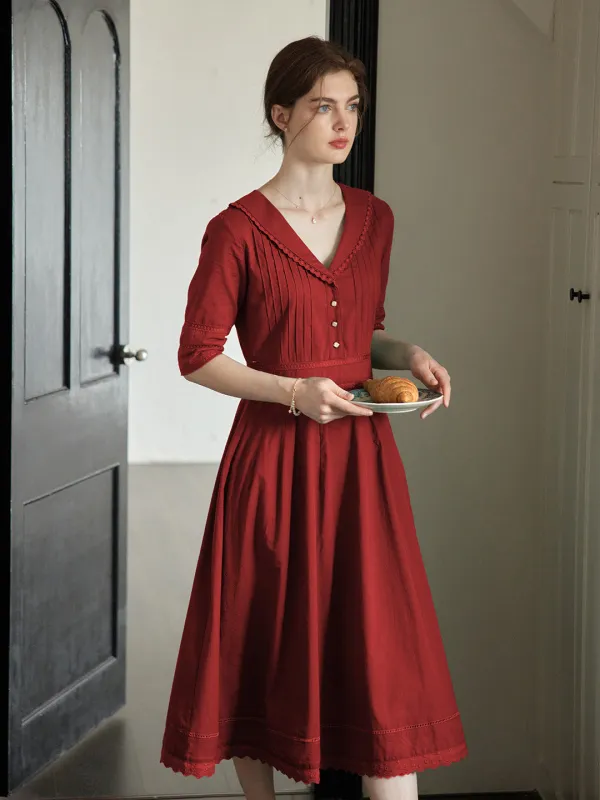 Fiona 100% Cotton Red Midi Dress sold by Simple Retro