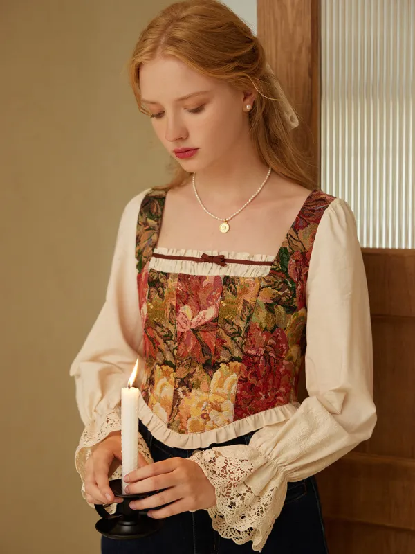 【Final Sale】Janice Square Neck Patchwork Top sold by Simple Retro