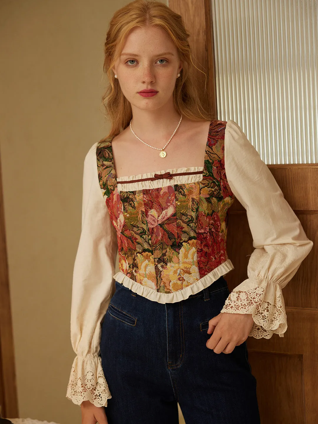 【Final Sale】Janice Square Neck Patchwork Top sold by Simple Retro product image thumbnail 2