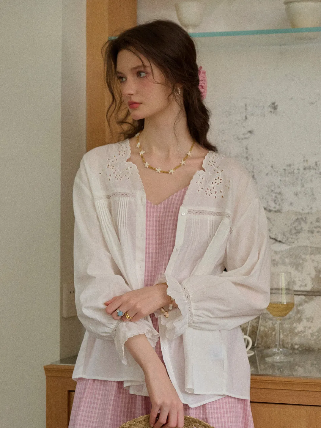 Anya V-Neck Embroidery Blouse sold by Simple Retro product image thumbnail 4