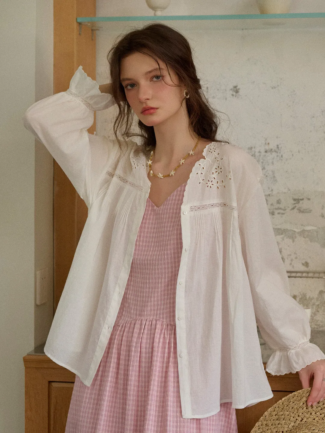 Anya V-Neck Embroidery Blouse sold by Simple Retro product image thumbnail 5