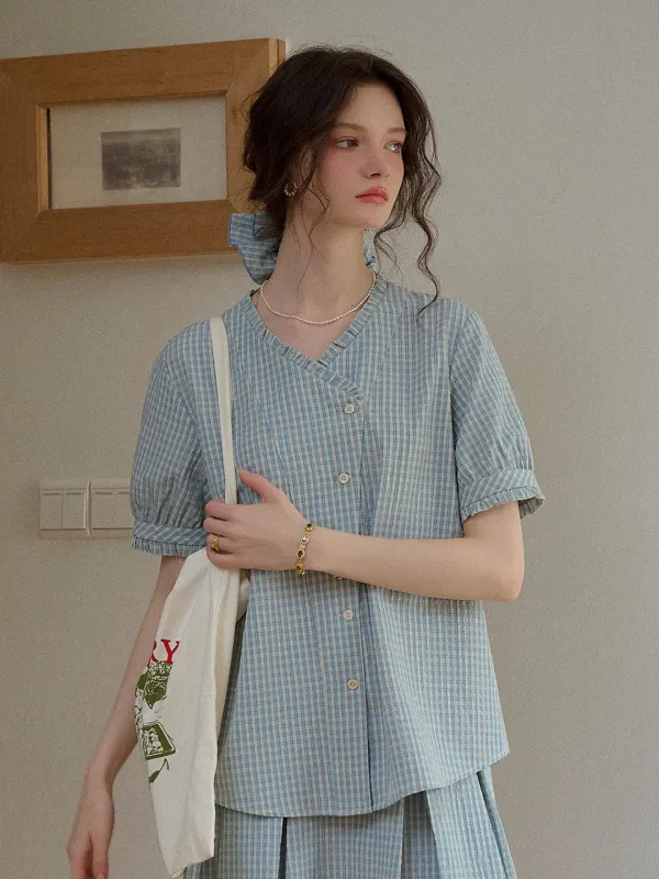 Aurelia V-Neck Puff Sleeve Blouse sold by Simple Retro