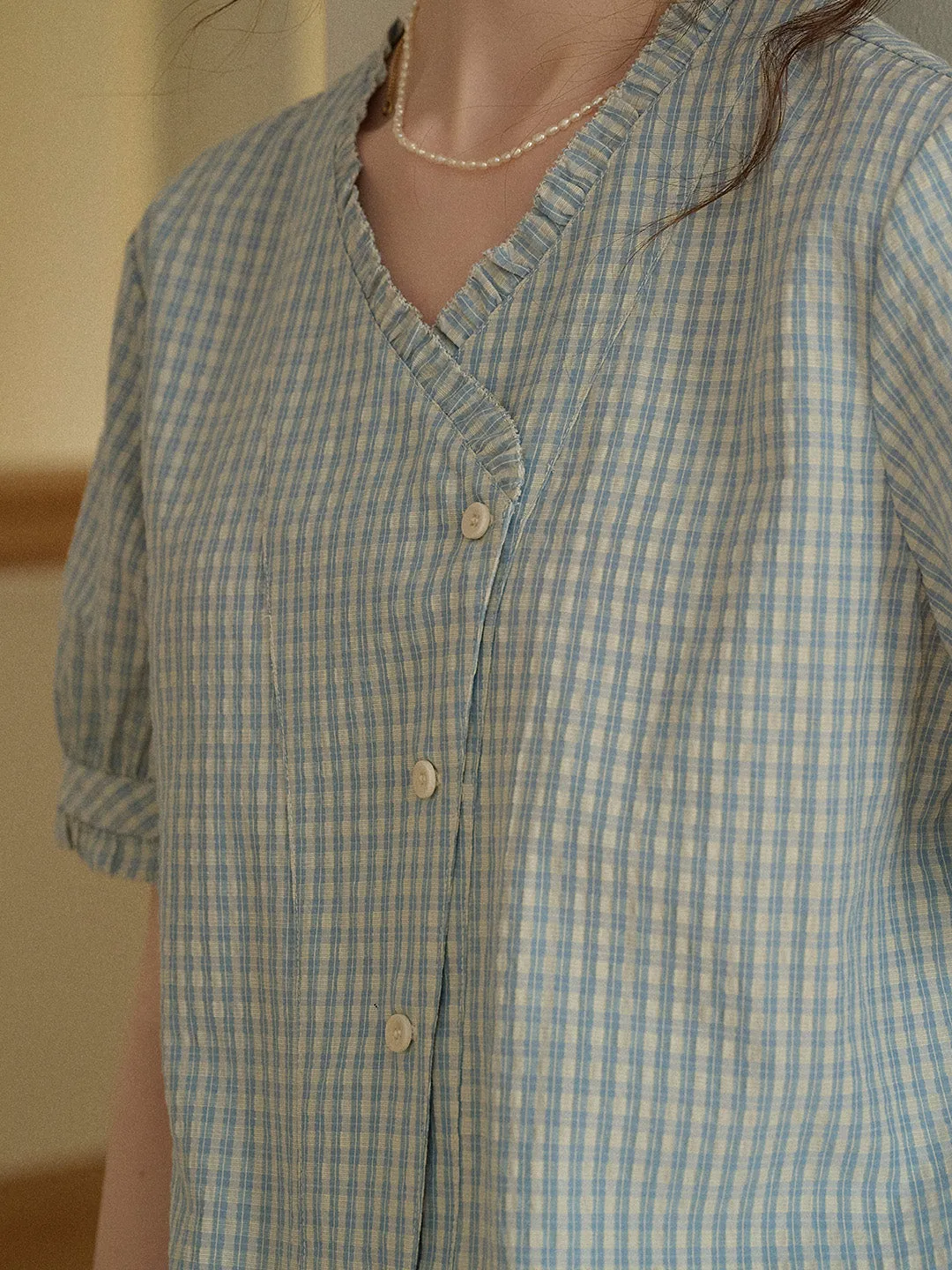 Aurelia V-Neck Puff Sleeve Blouse sold by Simple Retro product image thumbnail 2