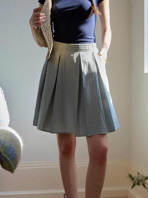 【Final Sale】Marigold Plaid Pocket Pleated Skirt sold by Simple Retro