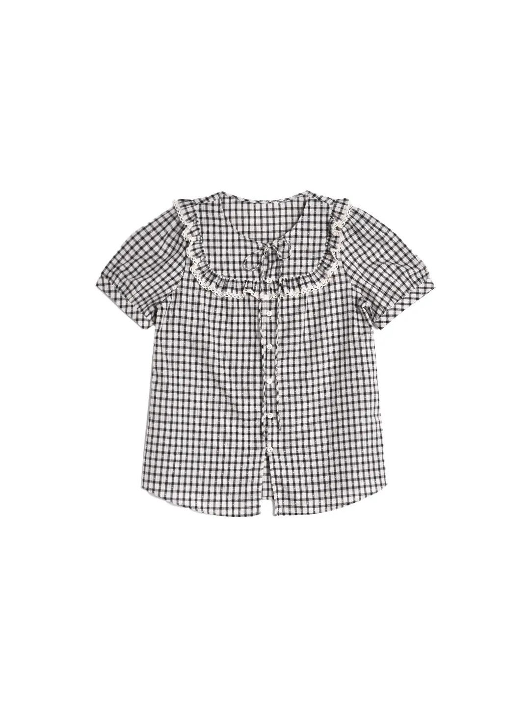 【Final Sale】Josephine Round Neck Plaid 100% Cotton Blouse sold by Simple Retro product image thumbnail 2