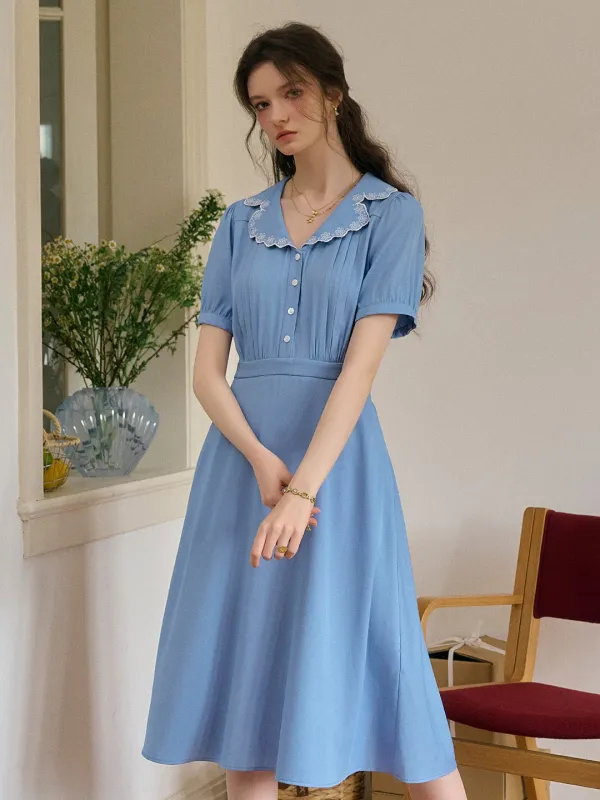 Natalie V-Neck Lace Tuck Pleats Dress sold by Simple Retro