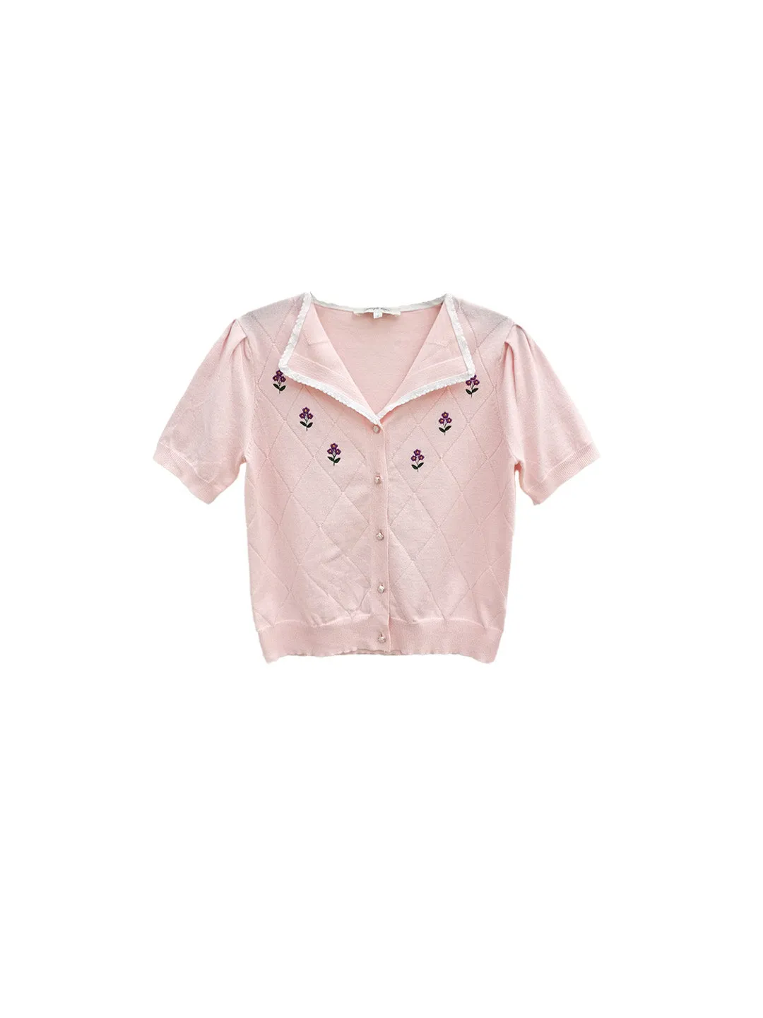 【Final Sale】Naomi V-Neck Embroidery Knit Blouse sold by Simple Retro product image thumbnail 2