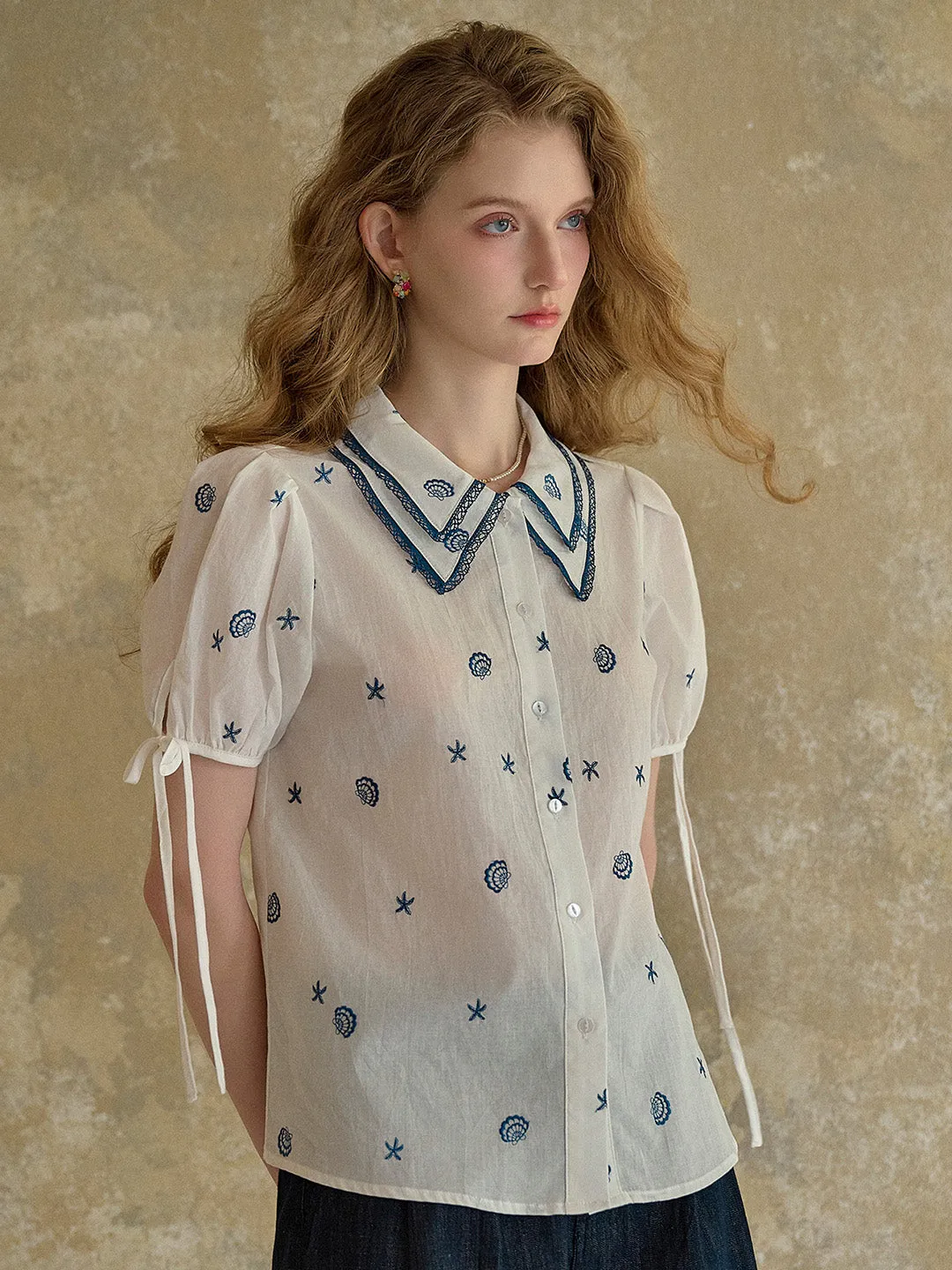 【Final Sale】Amaya Double Collar Stars Blouse sold by Simple Retro