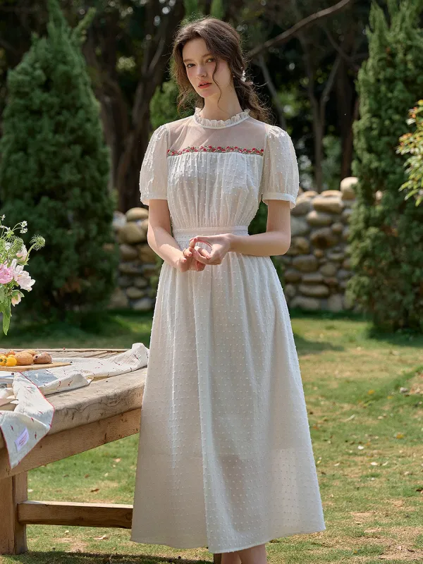 【Final Sale】Sabrina Ruffle Neck 100% Cotton Dress sold by Simple Retro