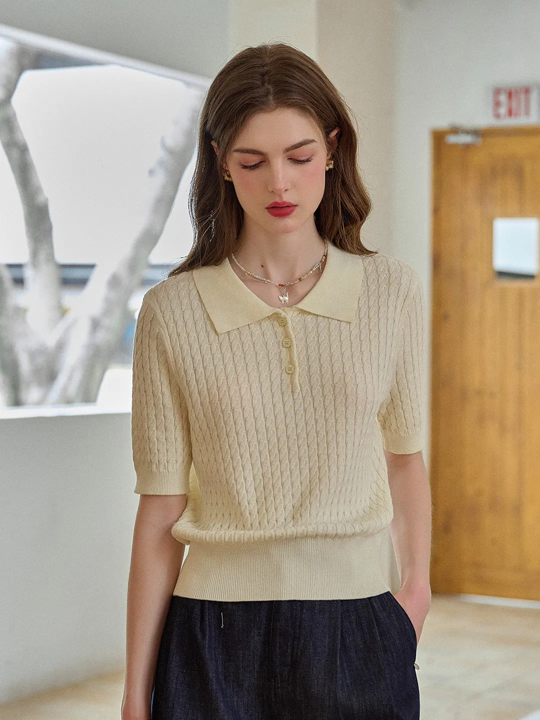 Mavis Round Neck Knit 100% Cotton Blouse sold by Simple Retro product image thumbnail 4