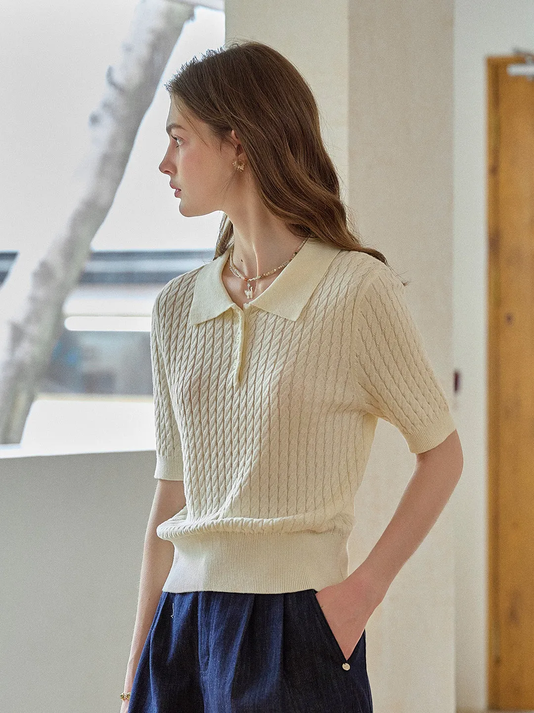 Mavis Round Neck Knit 100% Cotton Blouse sold by Simple Retro product image thumbnail 3