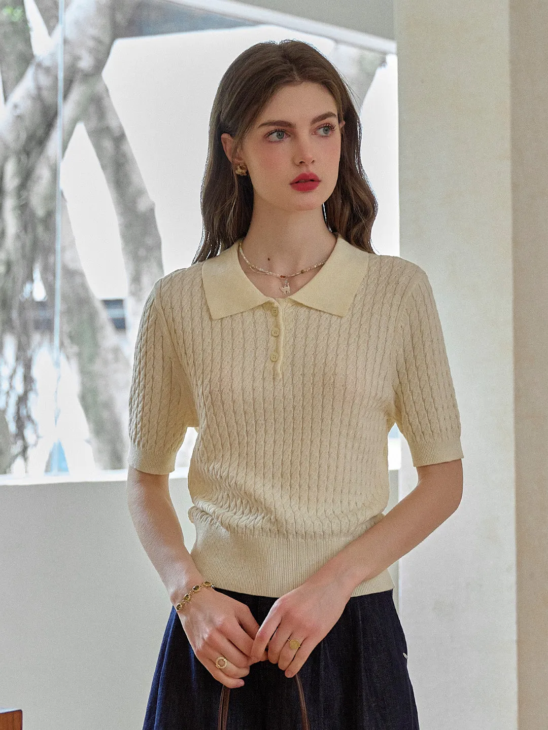 Mavis Round Neck Knit 100% Cotton Blouse sold by Simple Retro