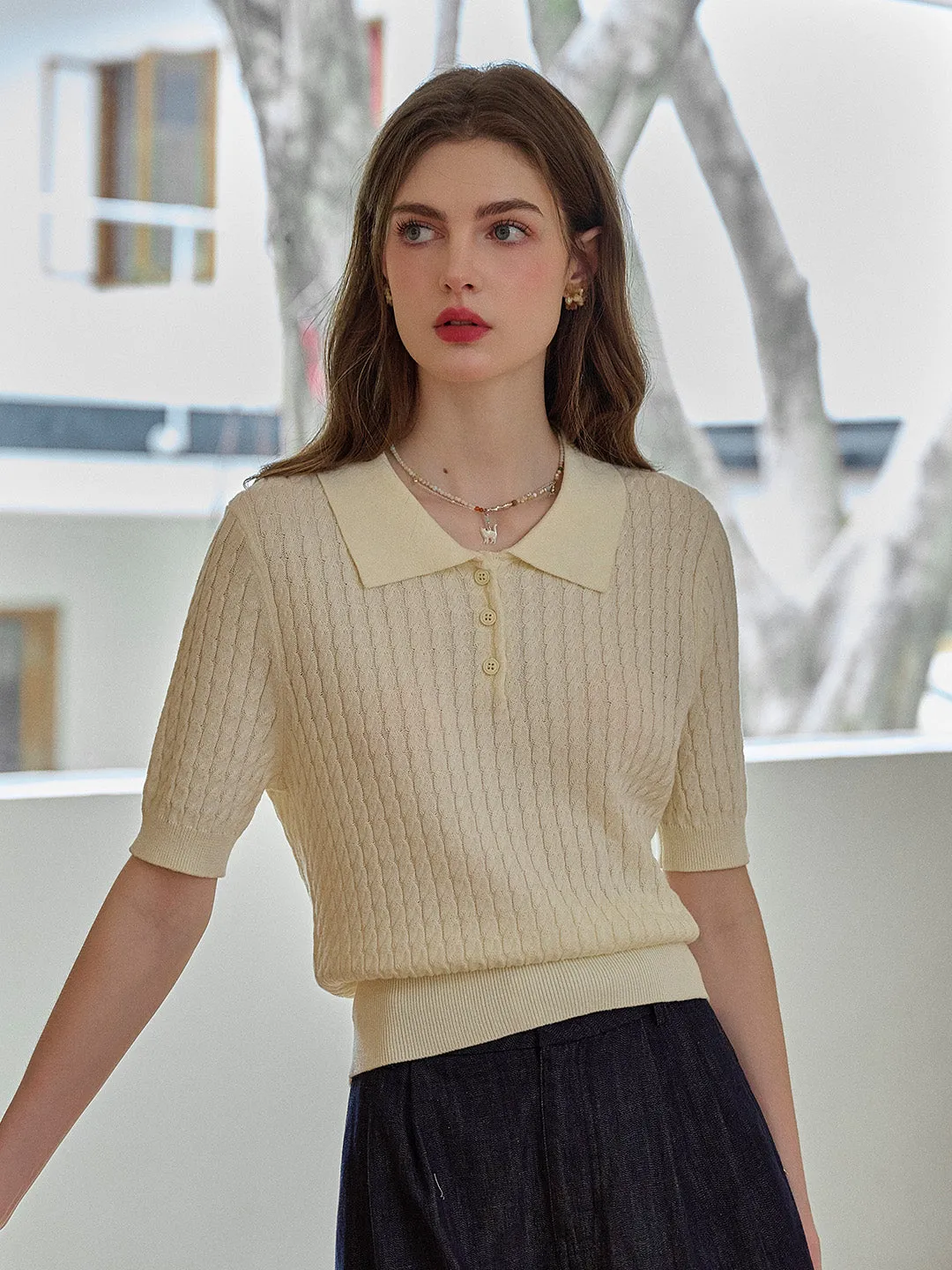 Mavis Round Neck Knit 100% Cotton Blouse sold by Simple Retro product image thumbnail 5