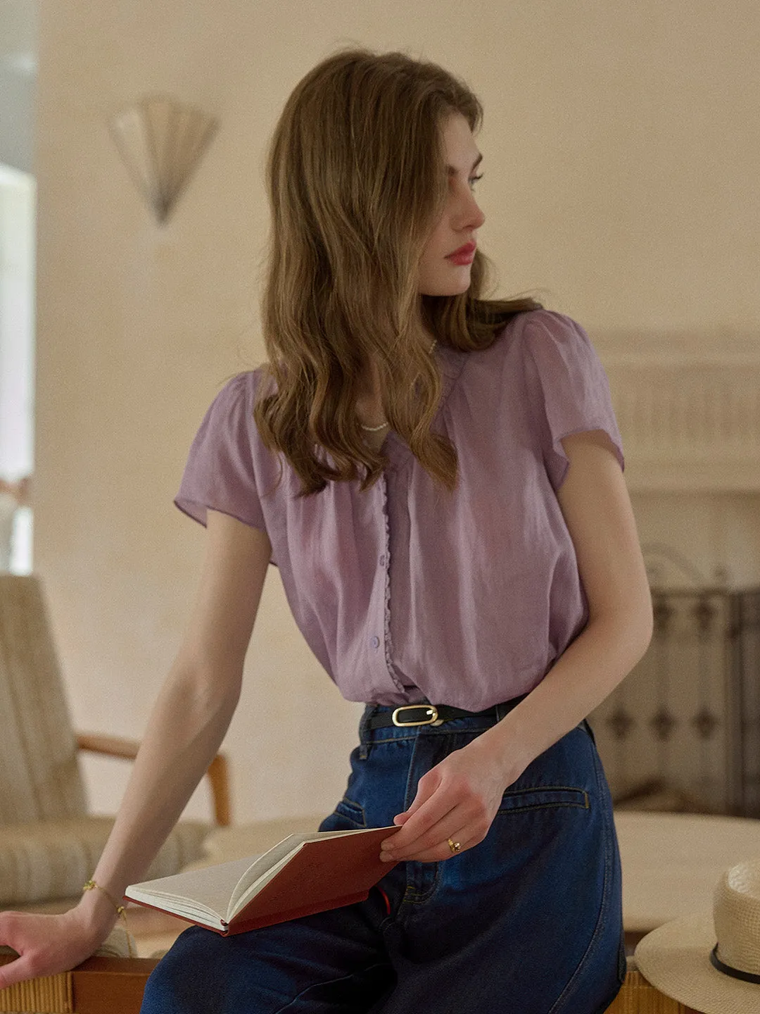 Angela V-Neck 100% Ramie Blouse sold by Simple Retro product image thumbnail 5