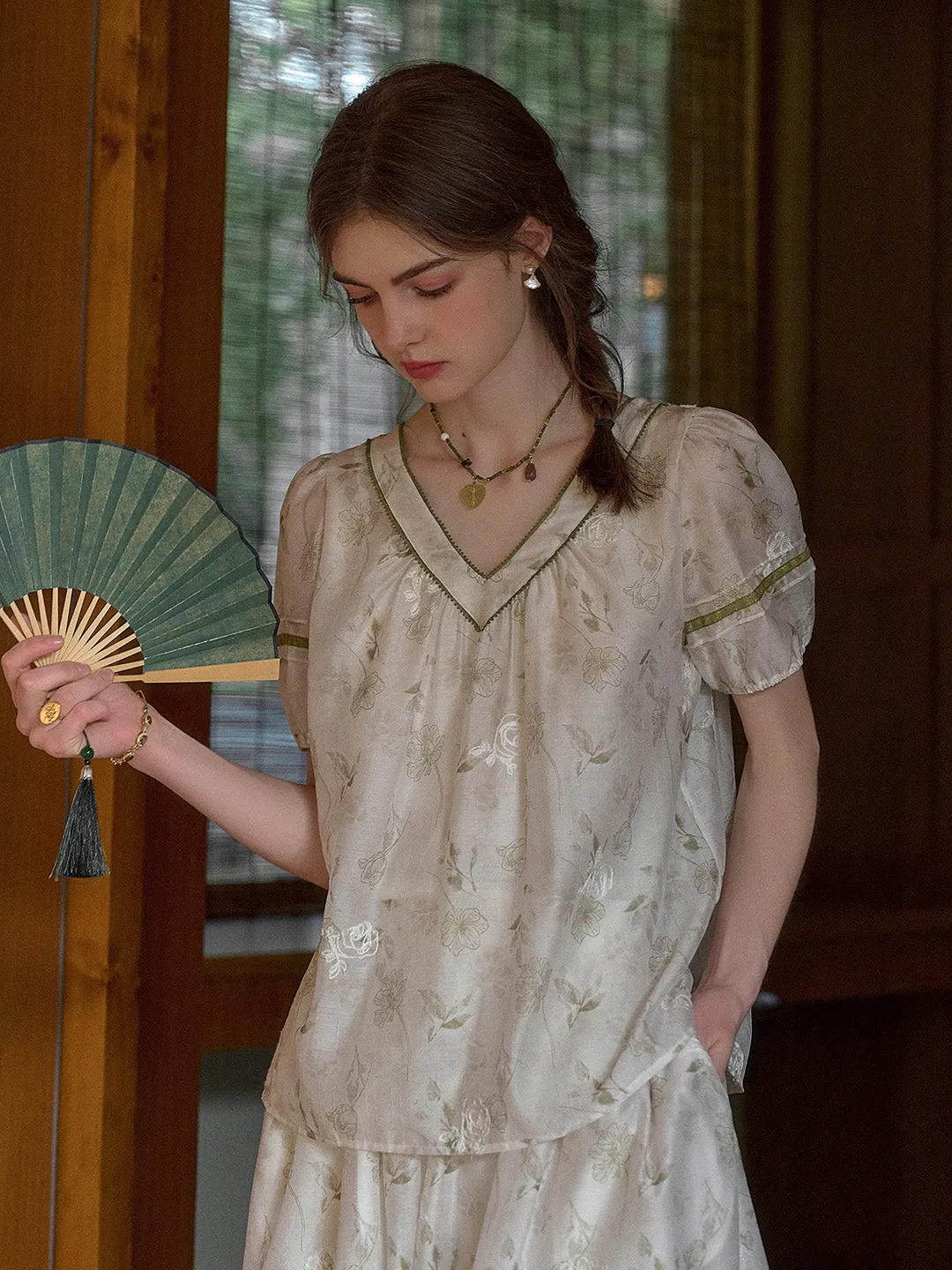 Olivia V-Neck Embroidery Floral Blouse sold by Simple Retro