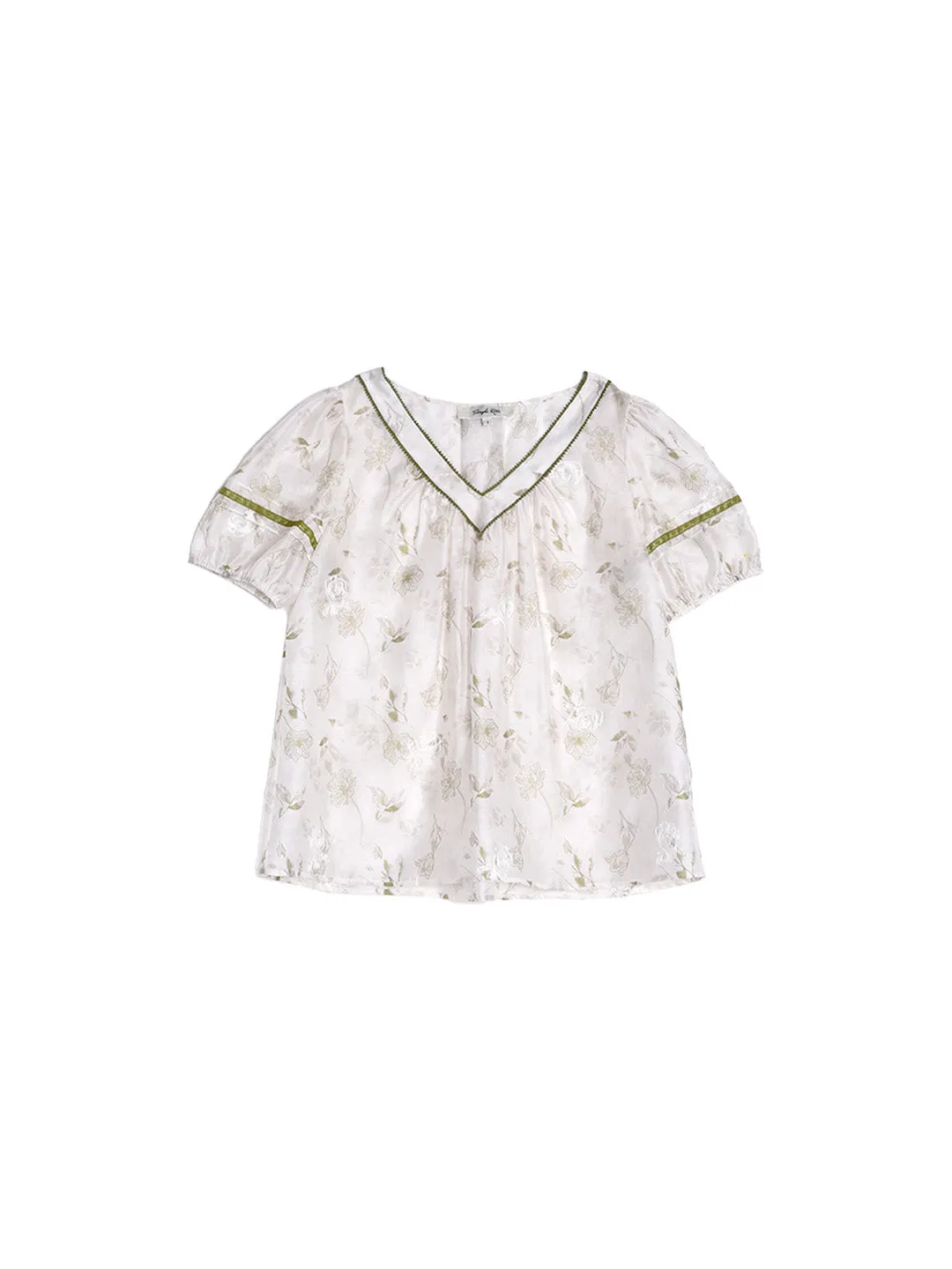 Olivia V-Neck Embroidery Floral Blouse sold by Simple Retro product image thumbnail 2