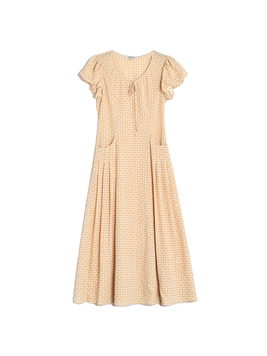Willow Round Neck Plaid Puff Sleeve Viscose Dress - Yellow sold by Simple Retro product image thumbnail 3