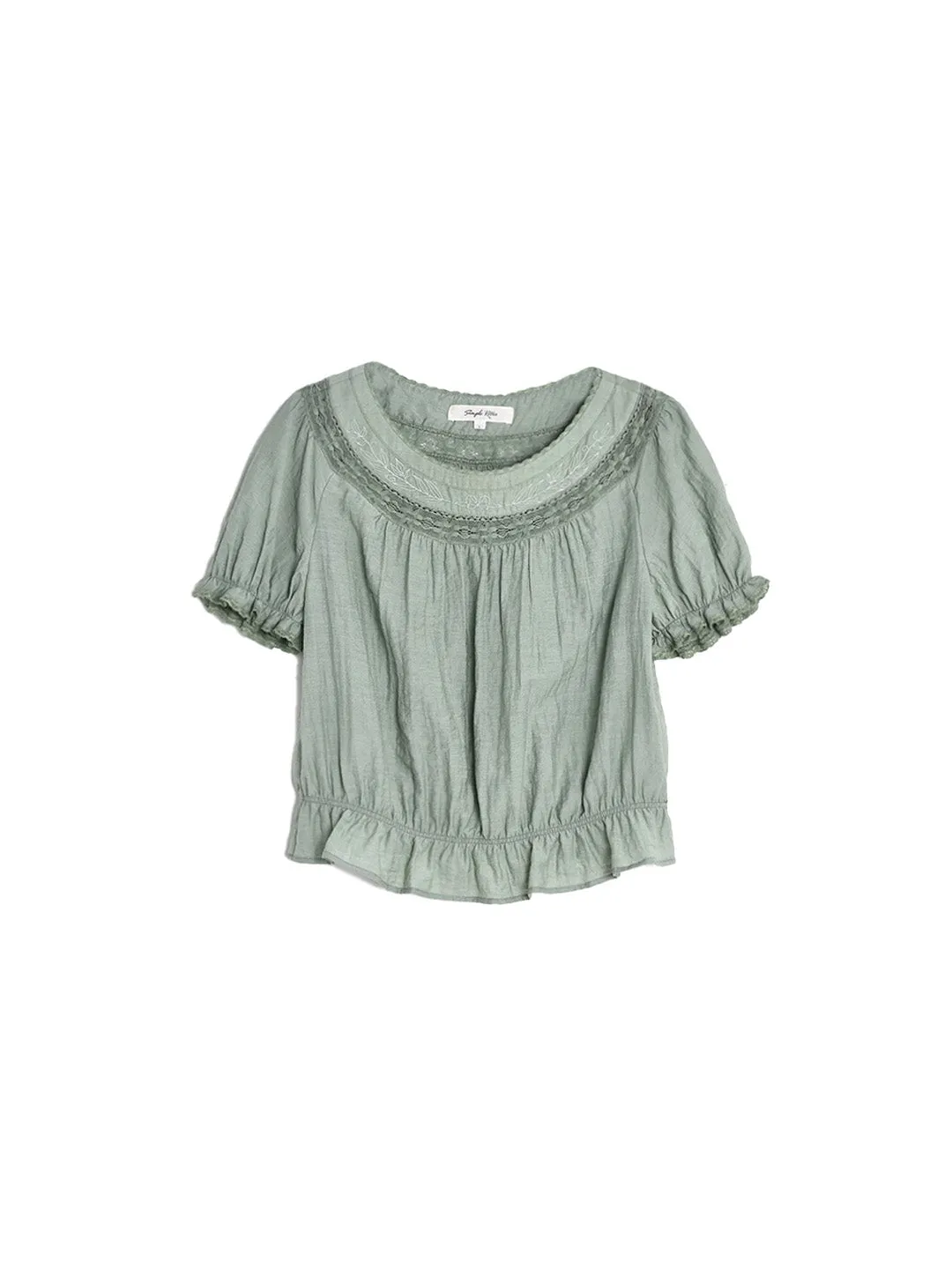 Simone Round Neck Puff Sleeve Linen Blouse sold by Simple Retro product image thumbnail 2