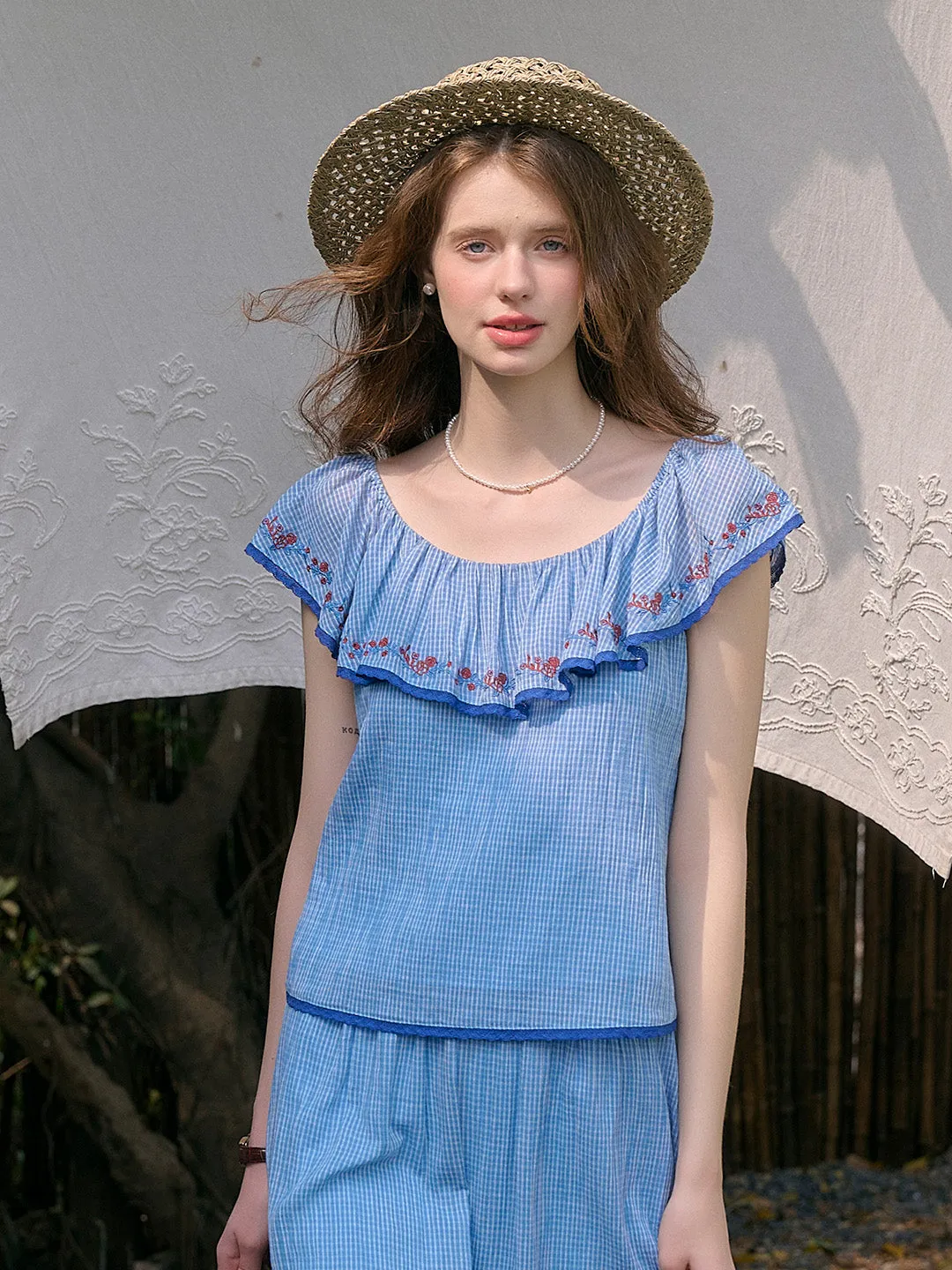 【Final Sale】Amelia Ruffle Neck Floral Embroidery Top sold by Simple Retro product image thumbnail 4