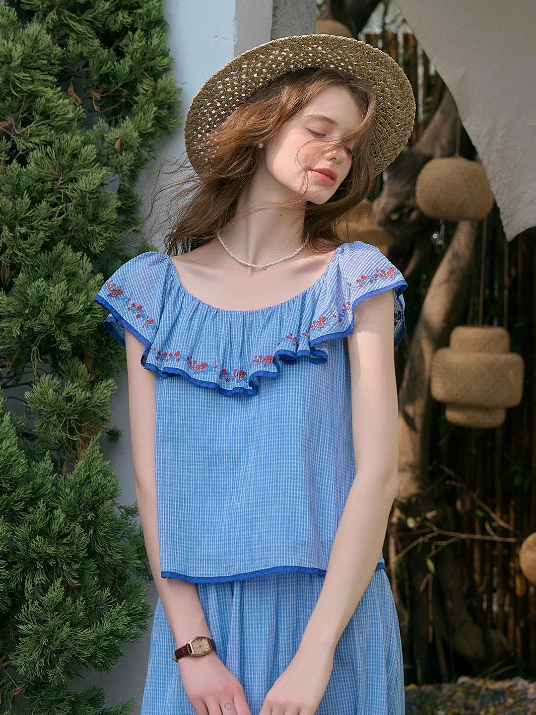 【Final Sale】Amelia Ruffle Neck Floral Embroidery Top sold by Simple Retro product image thumbnail 3