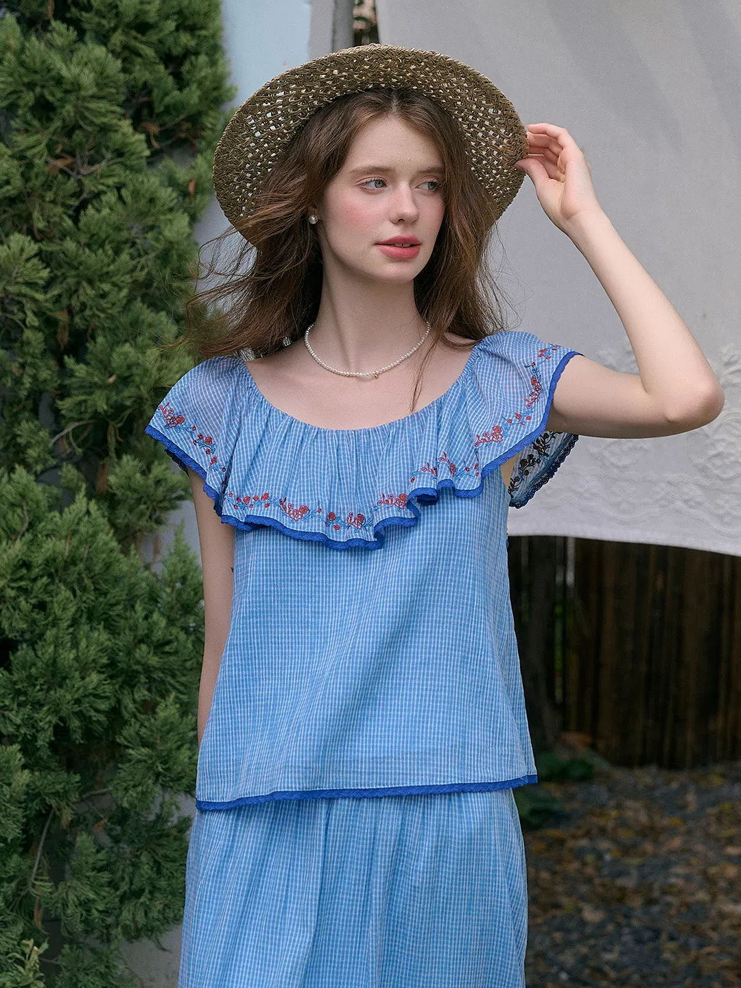 【Final Sale】Amelia Ruffle Neck Floral Embroidery Top sold by Simple Retro product image thumbnail 5