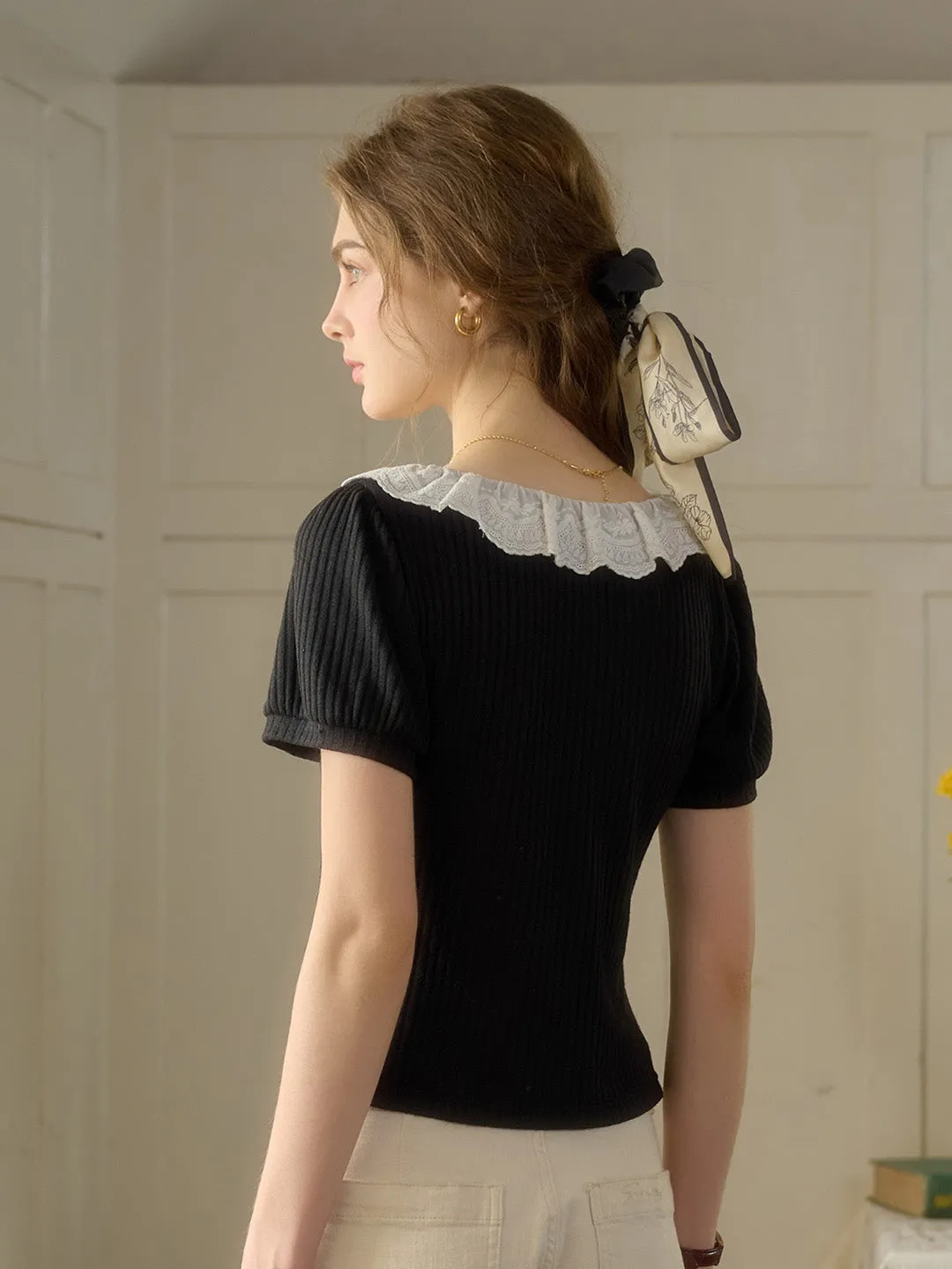 【Final Sale】Ella Peter Pan Collar Bow Blouse sold by Simple Retro product image thumbnail 4