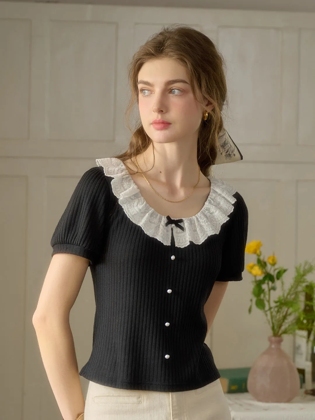 【Final Sale】Ella Peter Pan Collar Bow Blouse sold by Simple Retro product image thumbnail 5