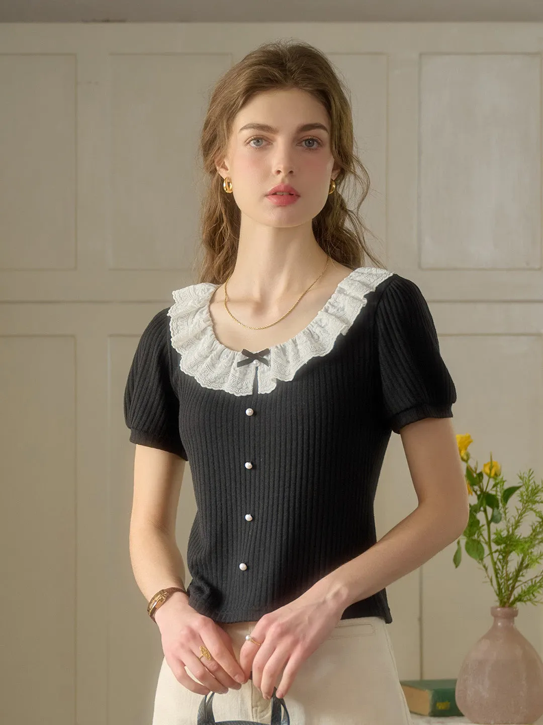 【Final Sale】Ella Peter Pan Collar Bow Blouse sold by Simple Retro product image thumbnail 3