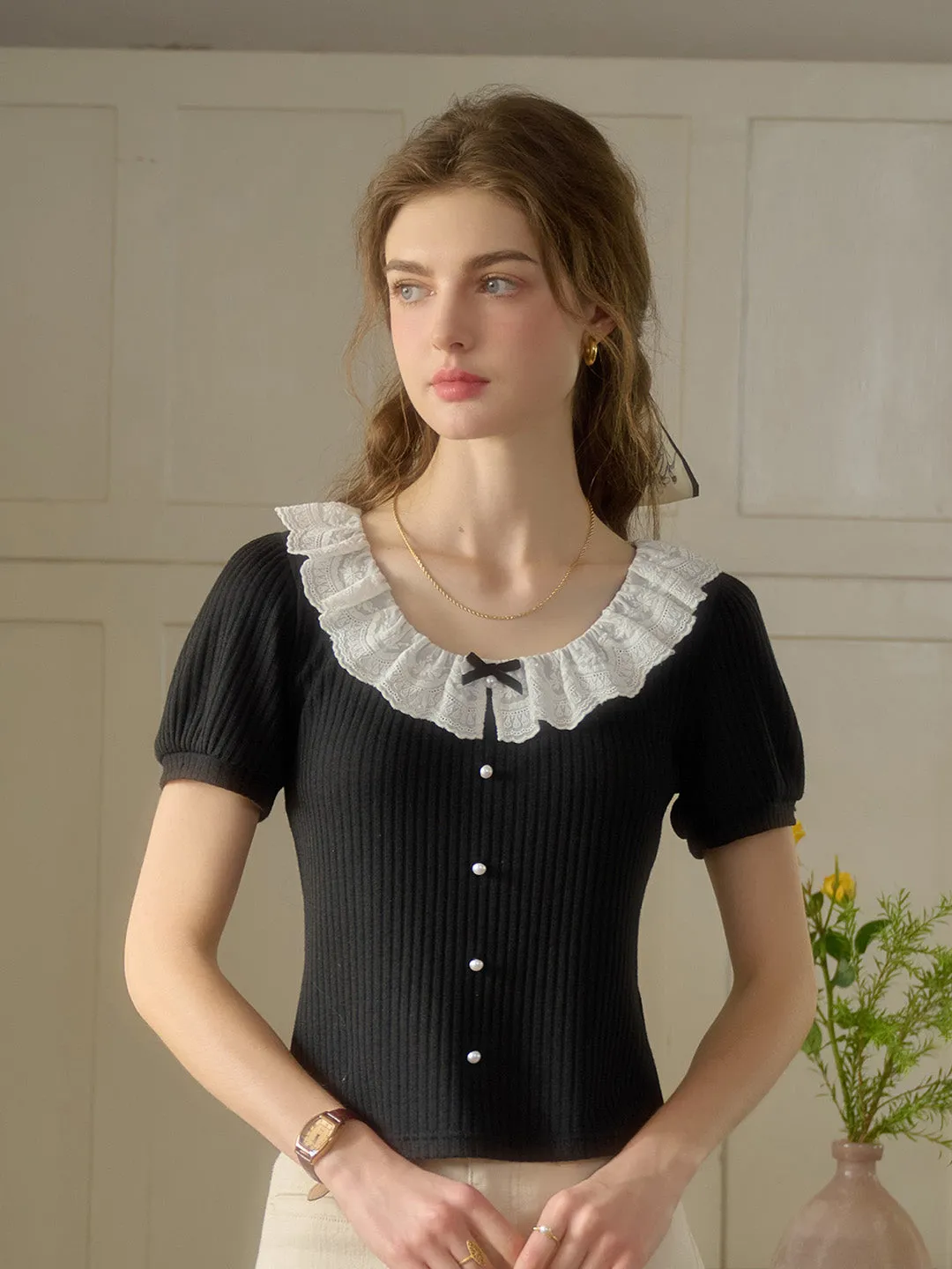【Final Sale】Ella Peter Pan Collar Bow Blouse sold by Simple Retro