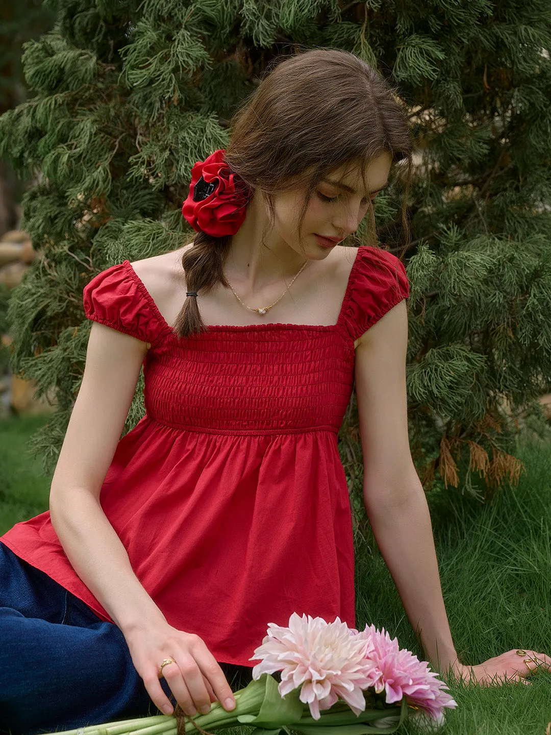 【Final Sale】Riley Square Neck 100% Cotton Blouse sold by Simple Retro