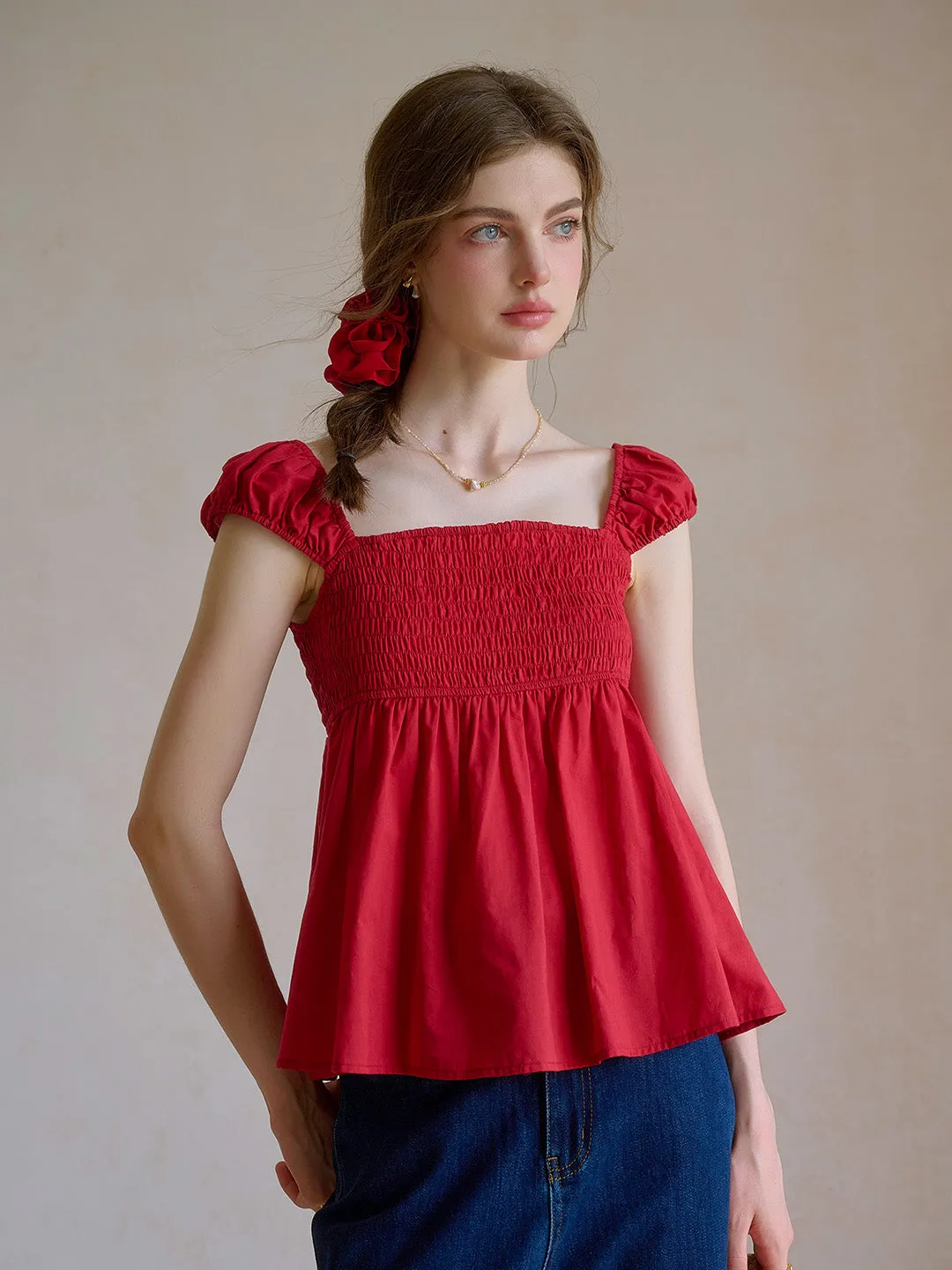【Final Sale】Riley Square Neck 100% Cotton Blouse sold by Simple Retro product image thumbnail 3