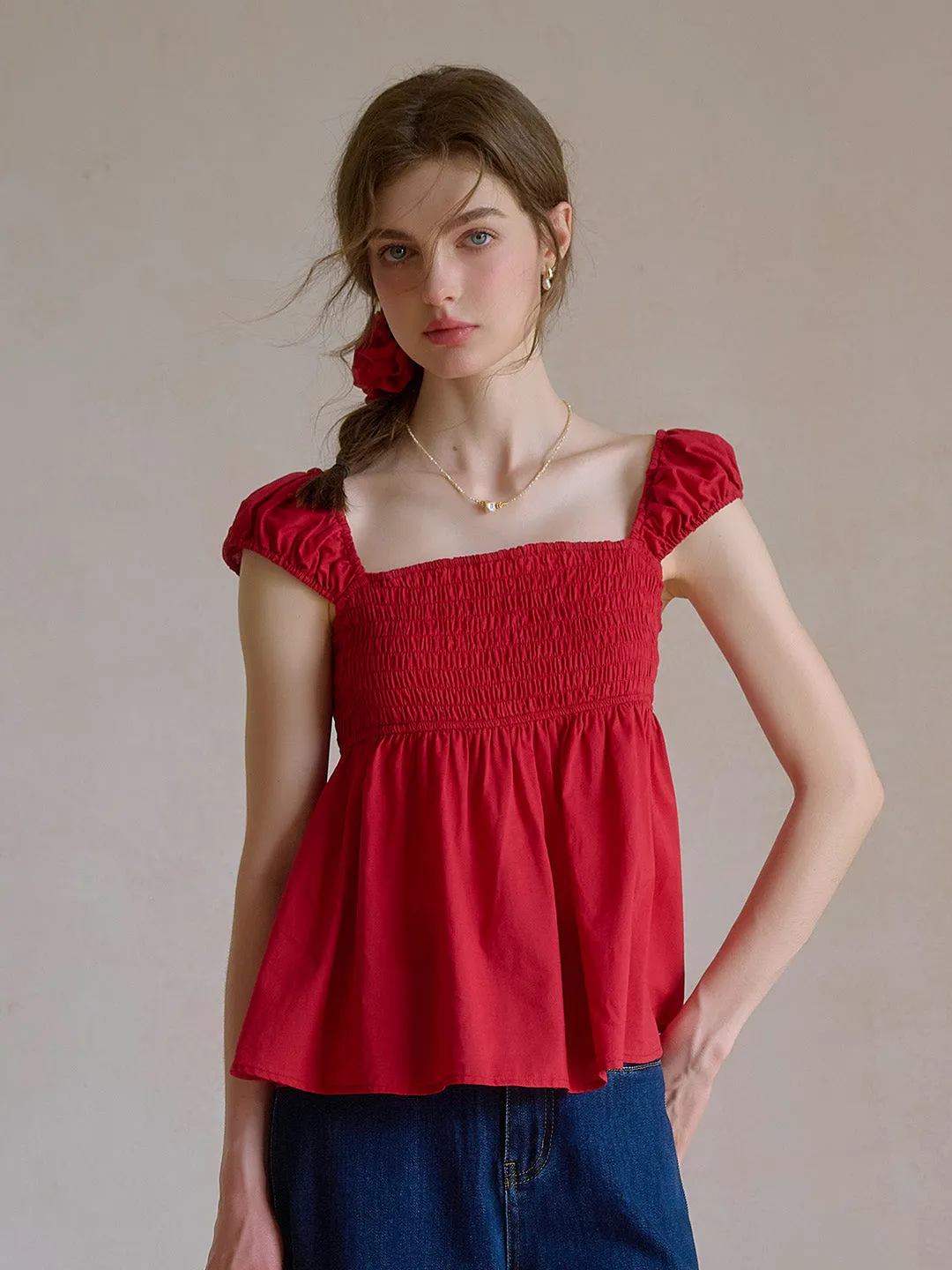 【Final Sale】Riley Square Neck 100% Cotton Blouse sold by Simple Retro product image thumbnail 4