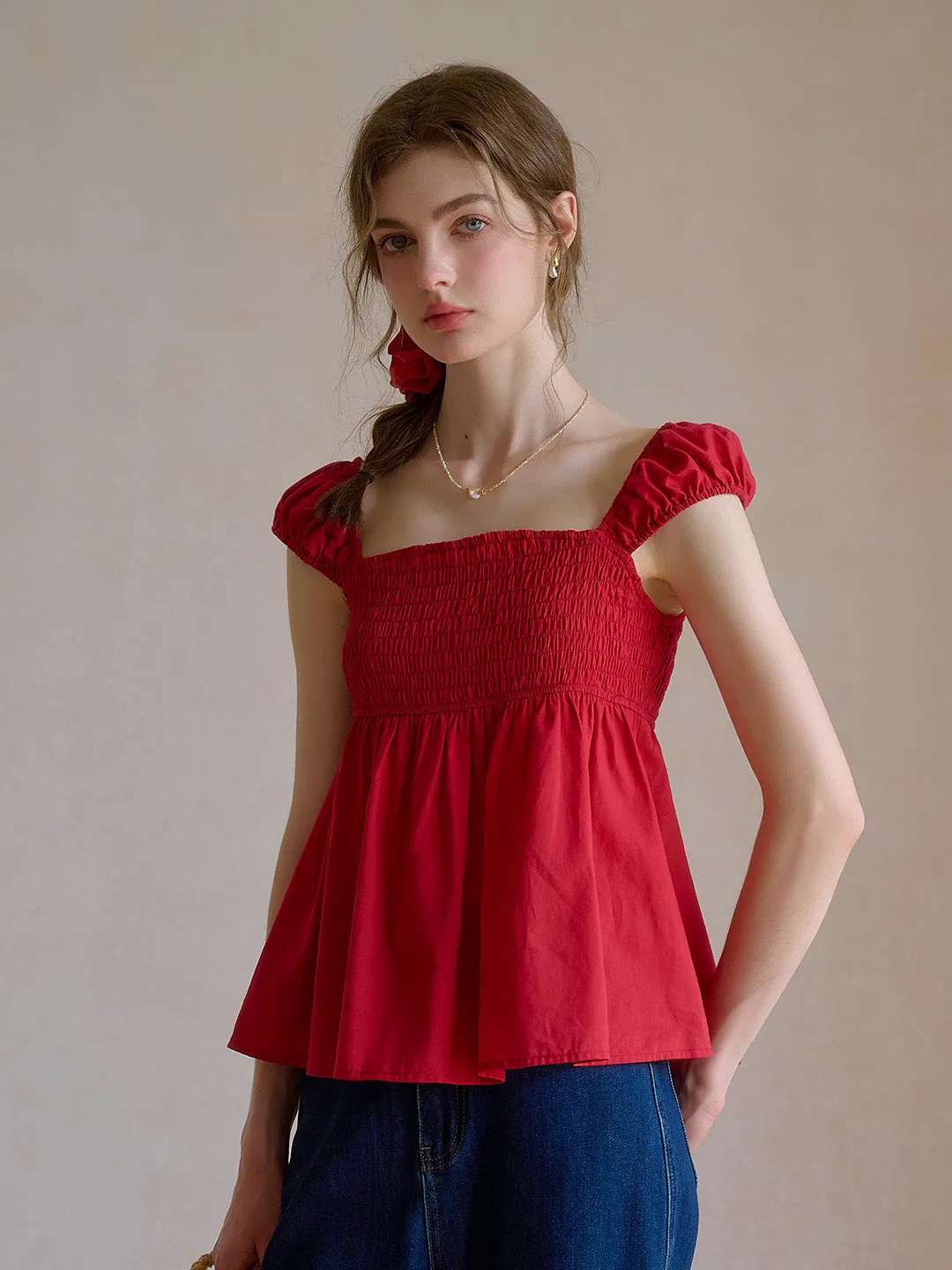【Final Sale】Riley Square Neck 100% Cotton Blouse sold by Simple Retro product image thumbnail 5