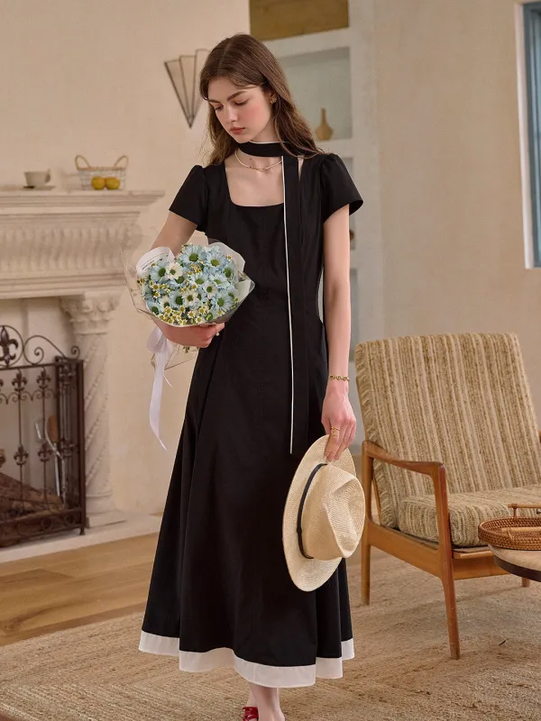 Audrey Square Neck Dress With Ribbon sold by Simple Retro