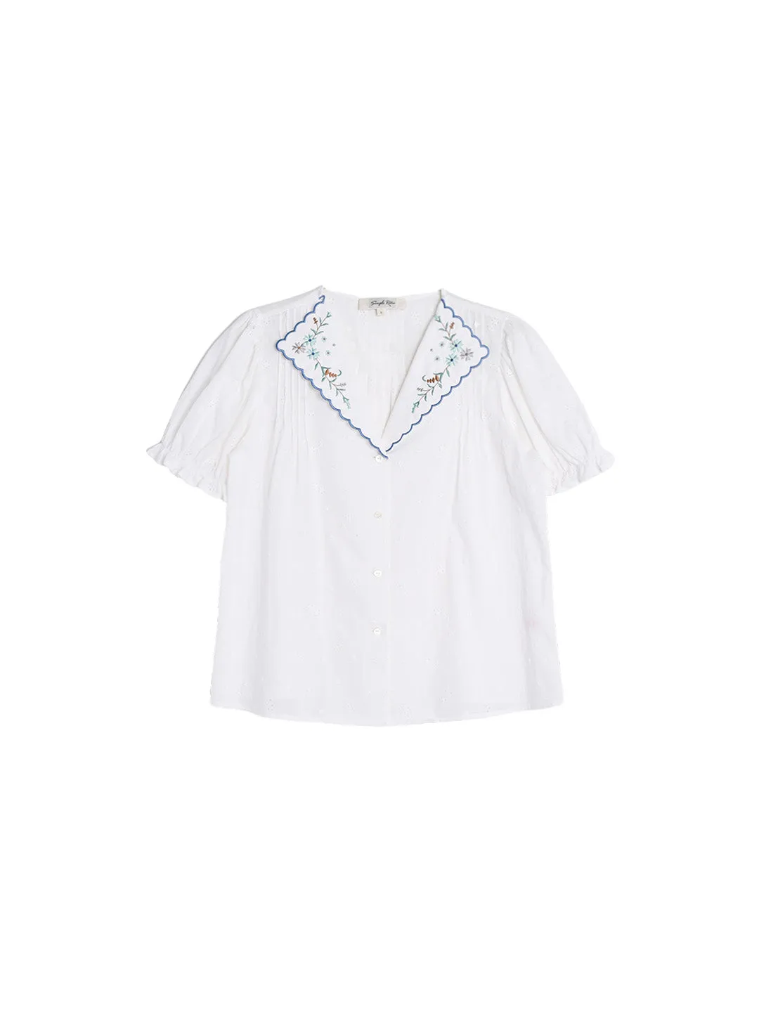Lainey V-Neck Embroidery 100% Cotton Blouse sold by Simple Retro product image thumbnail 2