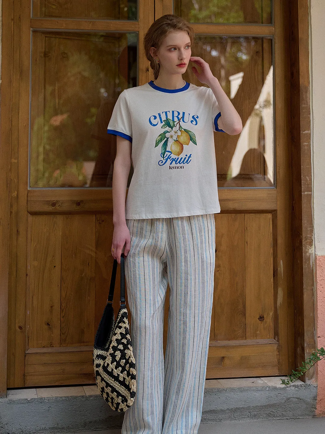 Nayeli Stripes 100% Linen Trousers - White sold by Simple Retro product image thumbnail 4