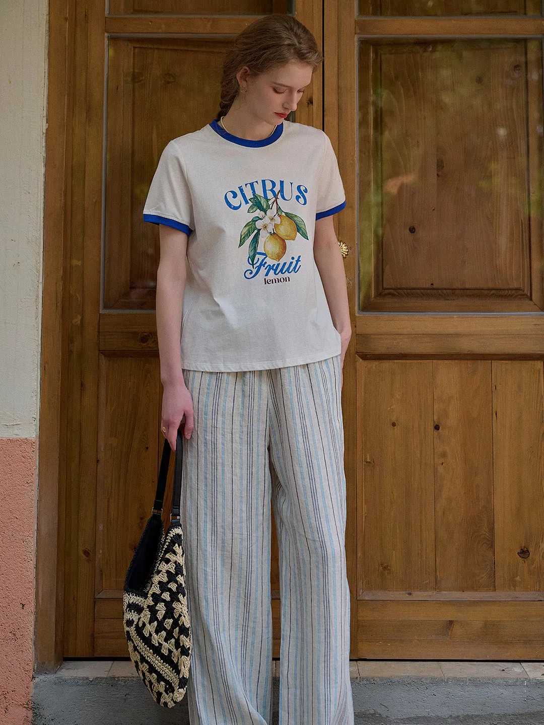 Nayeli Stripes 100% Linen Trousers - White sold by Simple Retro product image thumbnail 3