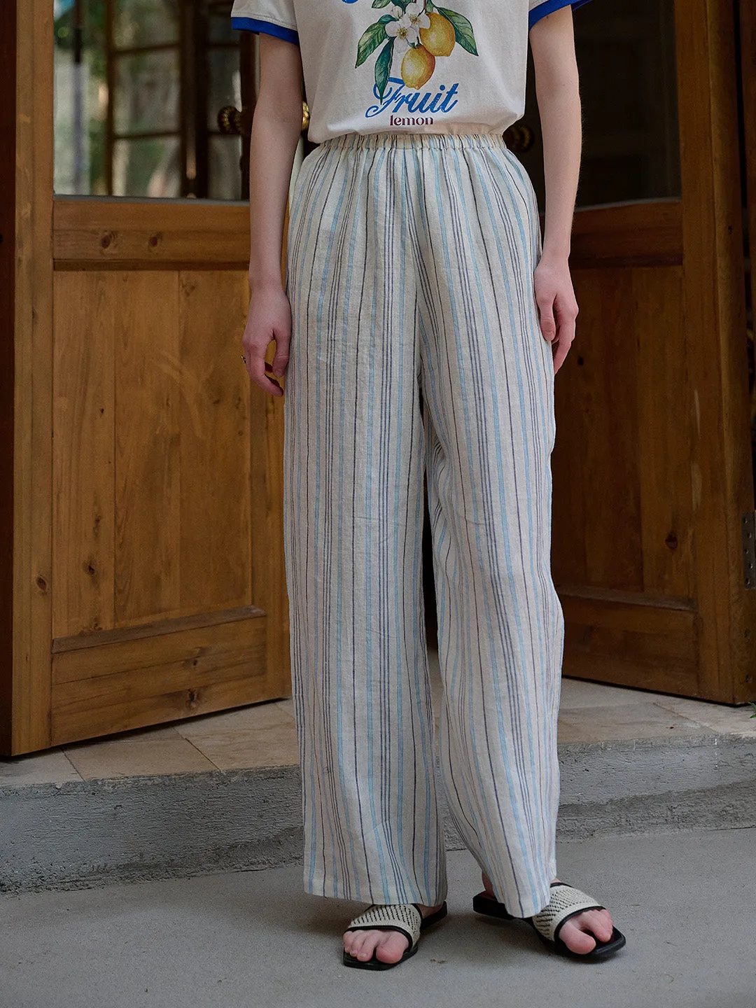 Nayeli Stripes 100% Linen Trousers - White sold by Simple Retro product image thumbnail 5