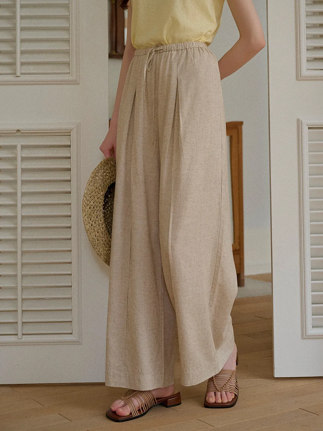 Nova Simple Elastic Waist Linen Trousers - Khaki sold by Simple Retro product image thumbnail 4