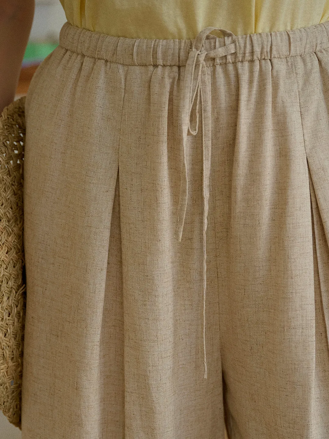 Nova Simple Elastic Waist Linen Trousers - Khaki sold by Simple Retro product image thumbnail 5